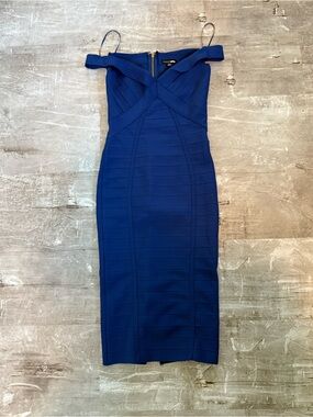 Fashion Nova Royal Blue Off-Shoulder Bandage Midi Dress